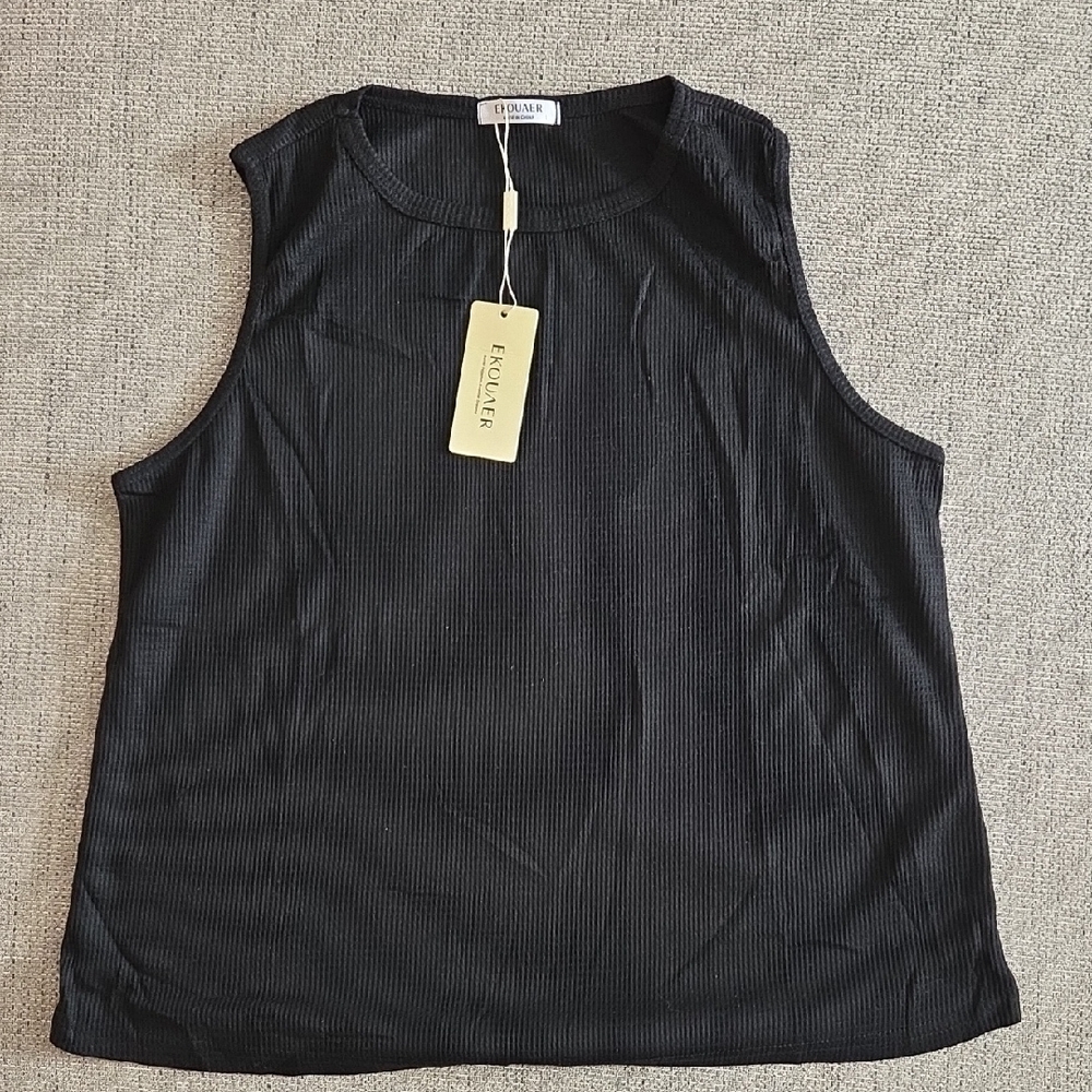 EQUIPER Black Ribbed Crewneck Tank